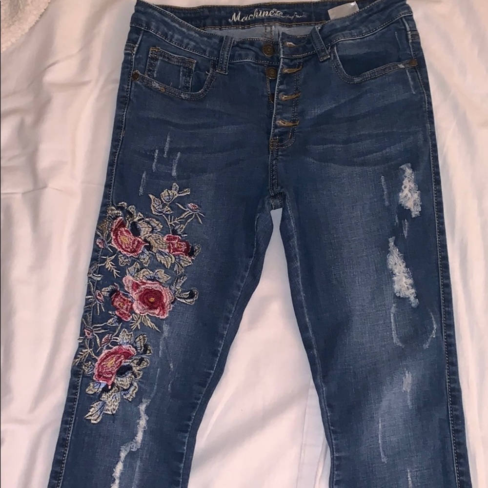Mid Rise, Floral Print, Size 7, 3 Buttons : Jeans